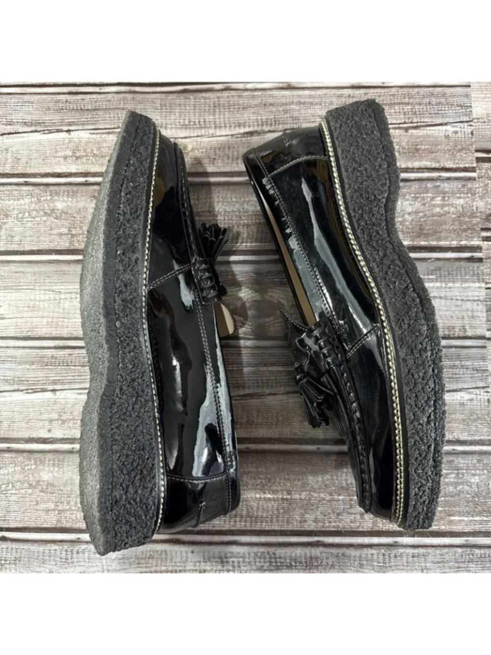 TOD'S Rough rubber sole loafers with tassels Size 39.5 EU 9.5 US New Black $599